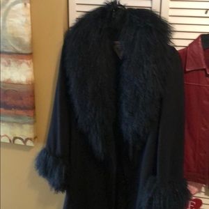 Fun black dressy wool coat with lamb curls